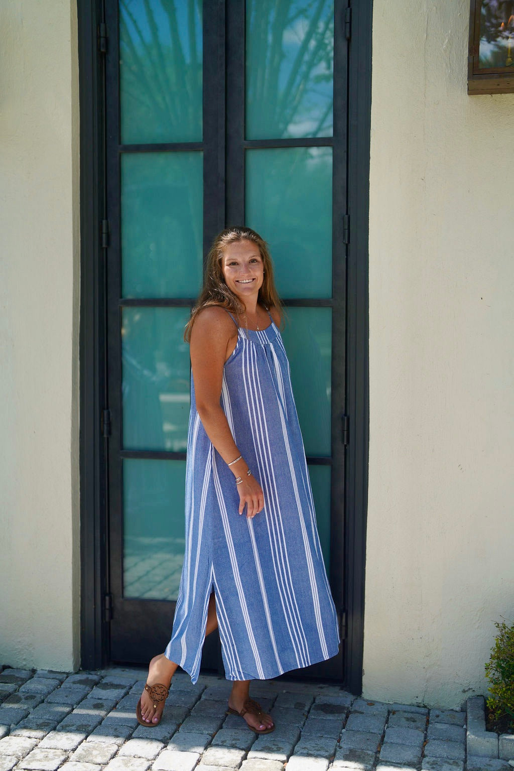 Slip Dress Maxi Coastal Blue Woven Stripe