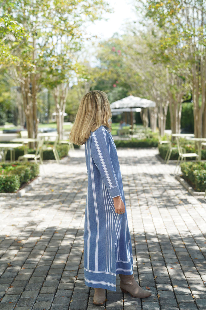 Tabby Midi Dress Coastal Blue Woven Stripe