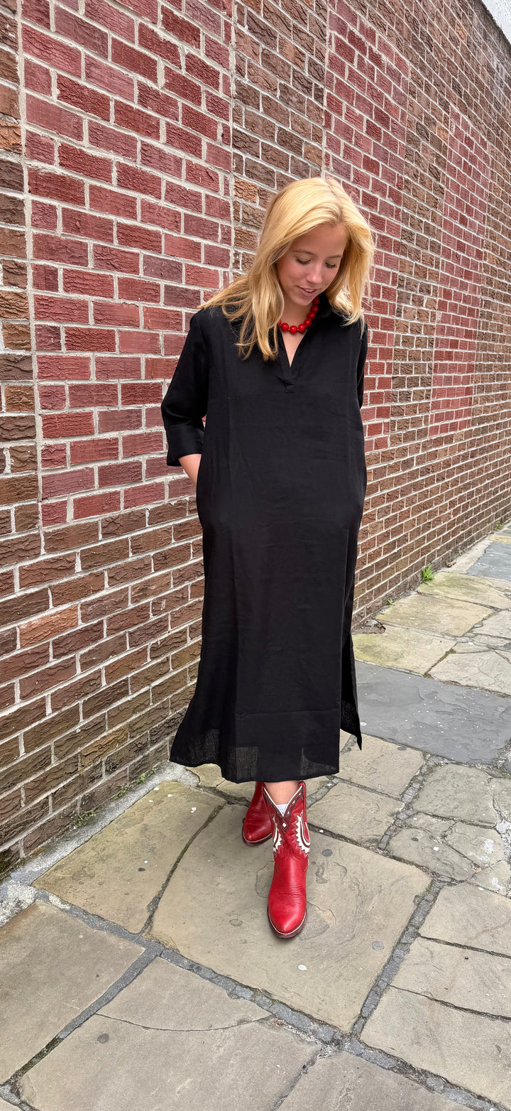 Darren Midi Dress Black Linen