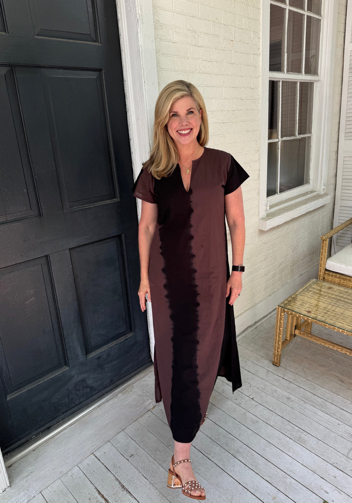 Sara Midi Dress Short Sleeve Espresso Tie Dye