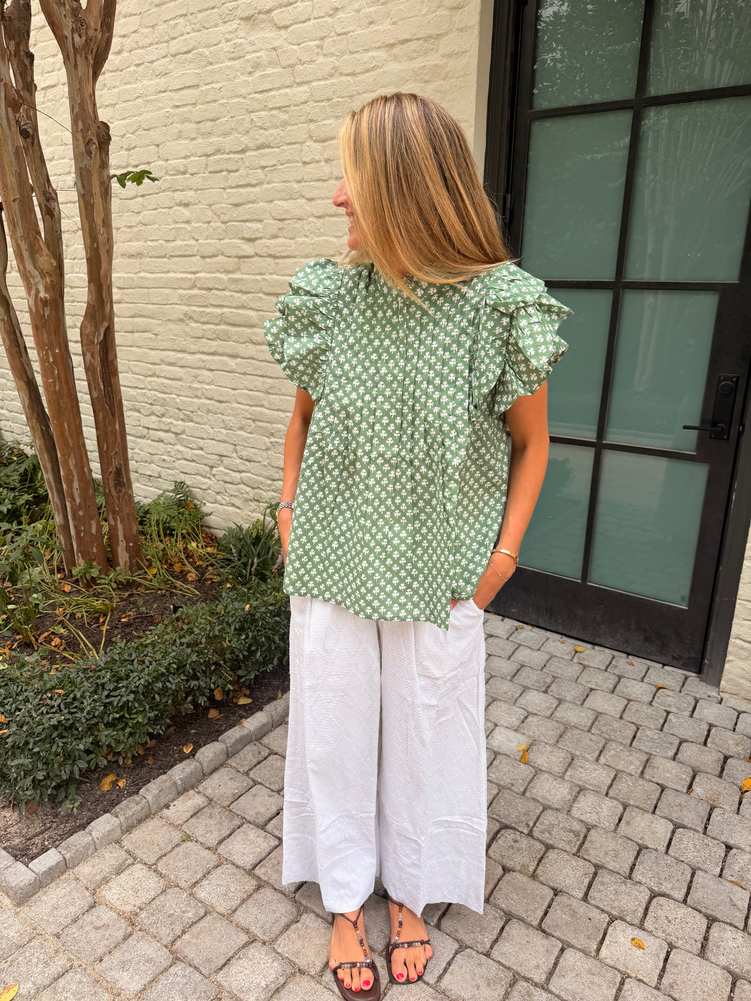 Addie Ruffle Shirt Sage Meadow Floral