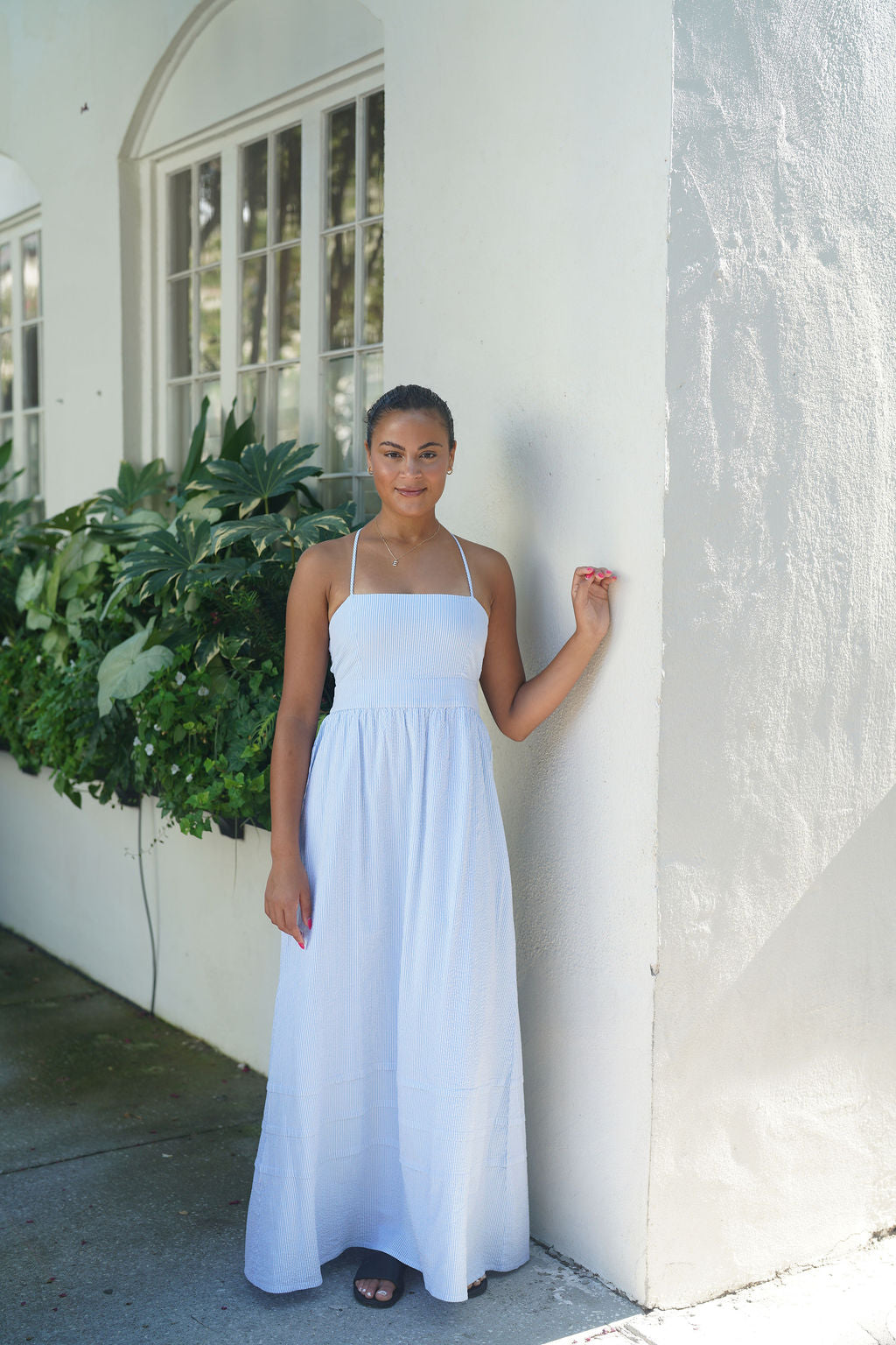 Michele Maxi Dress Blue Seersucker