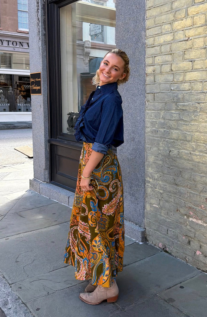 Hanley Midi Skirt Golden Harvest Paisley