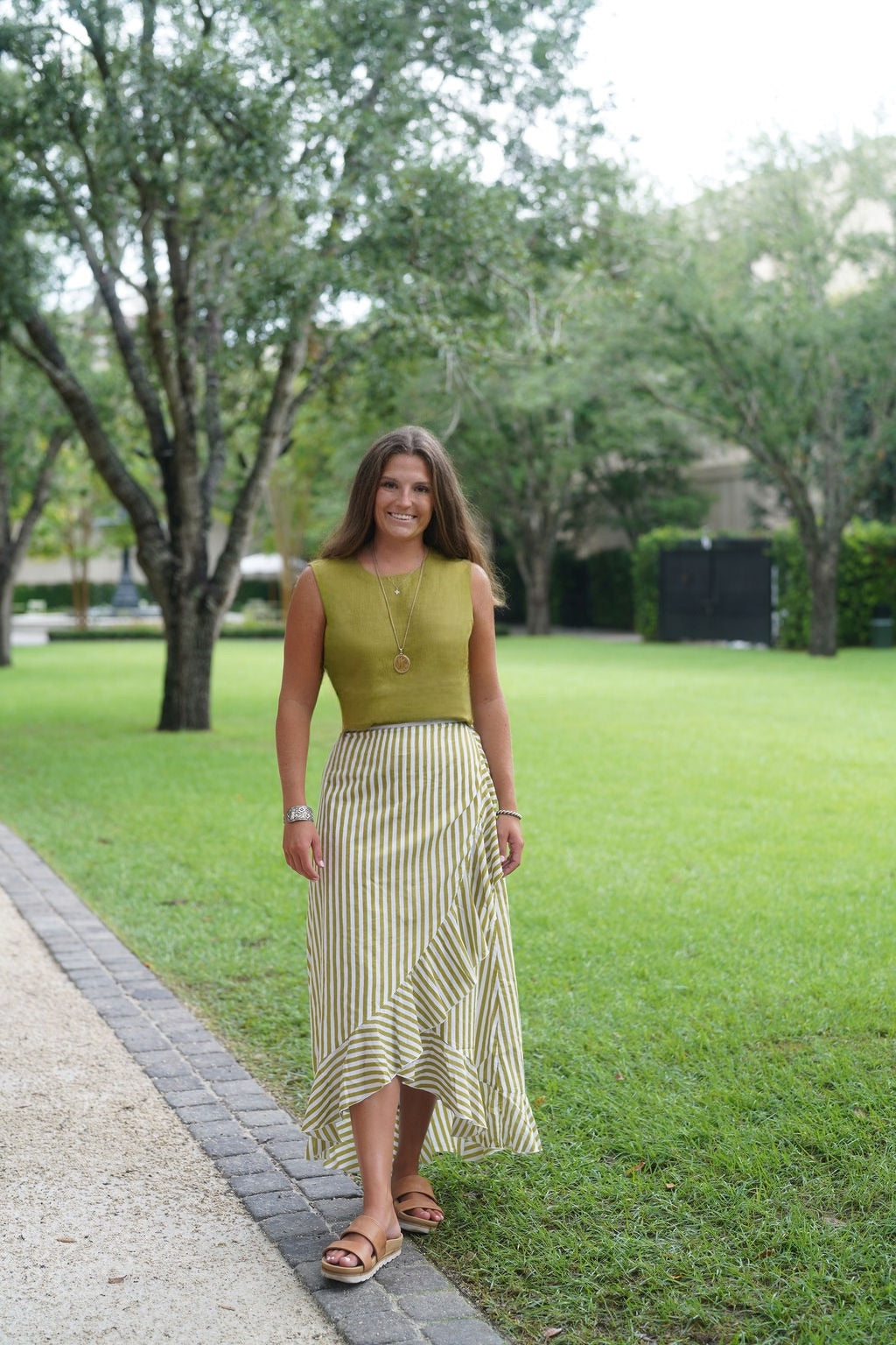 Scout Midi Wrap Skirt Sage Stripe