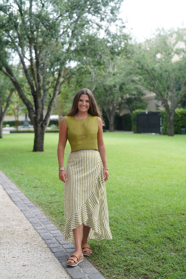 Hepburn Top Bayleaf Green Linen