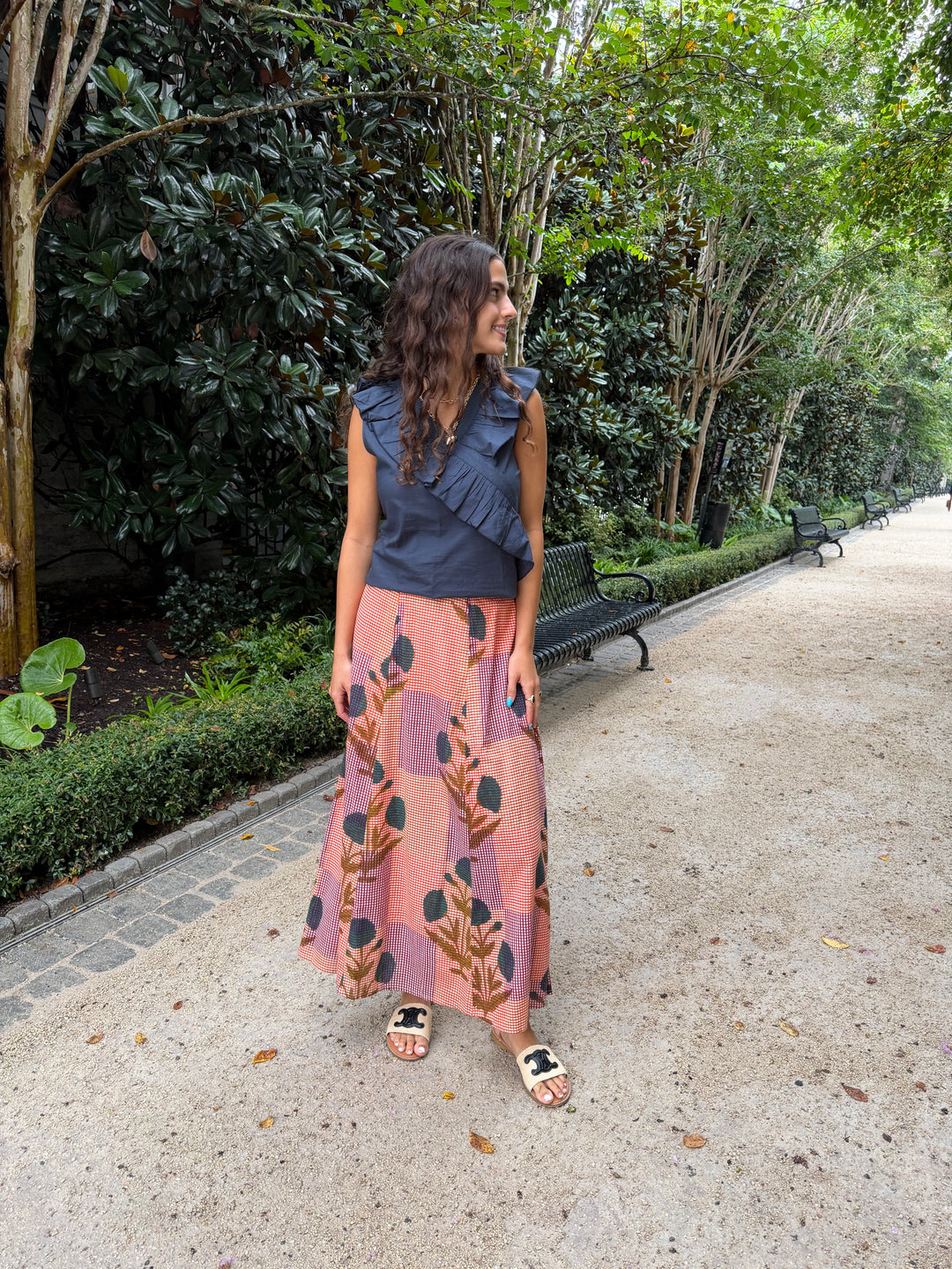 Hanley Midi Skirt Orange Check Milos