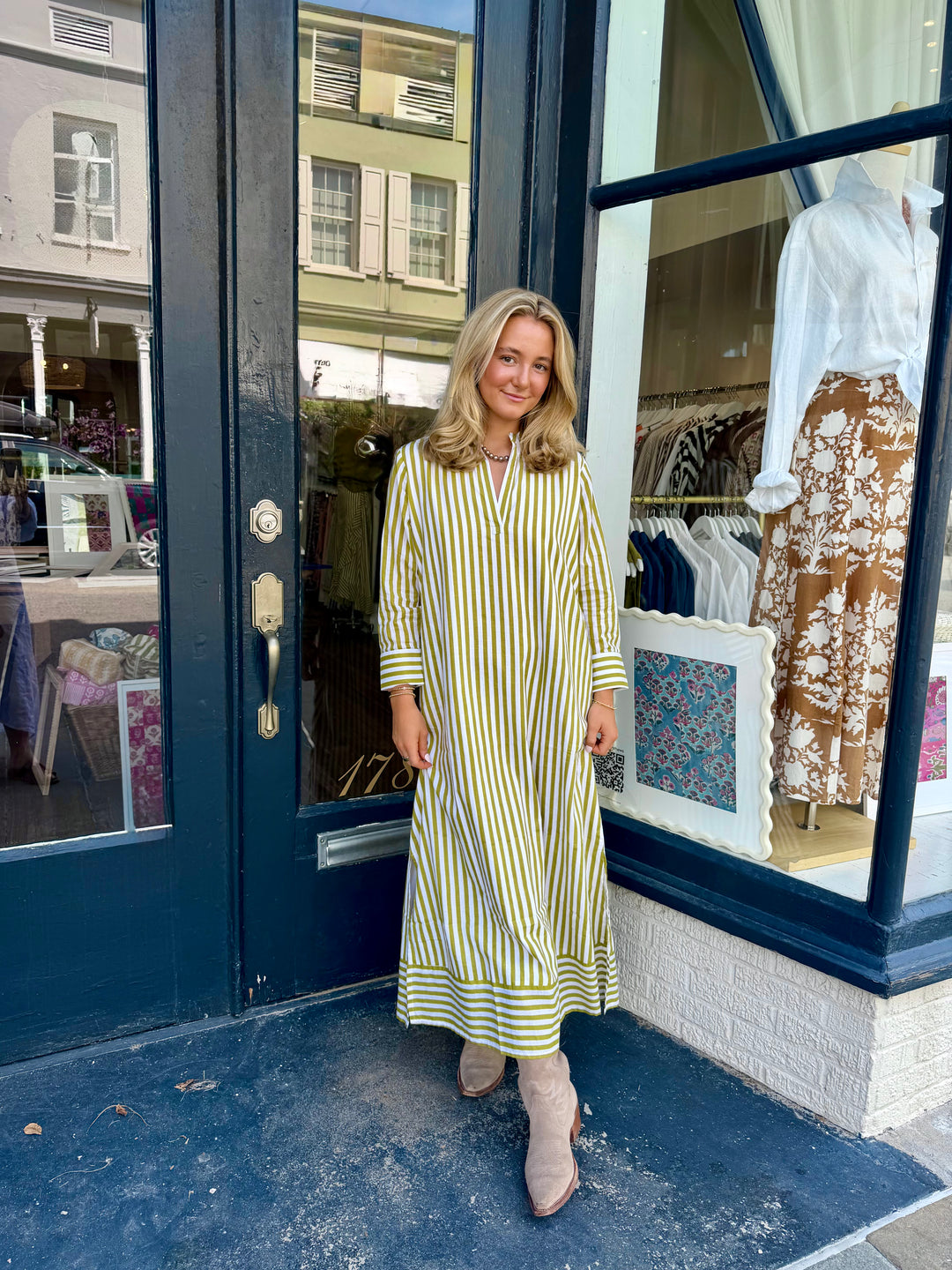Tabby Midi Dress Sage Stripe