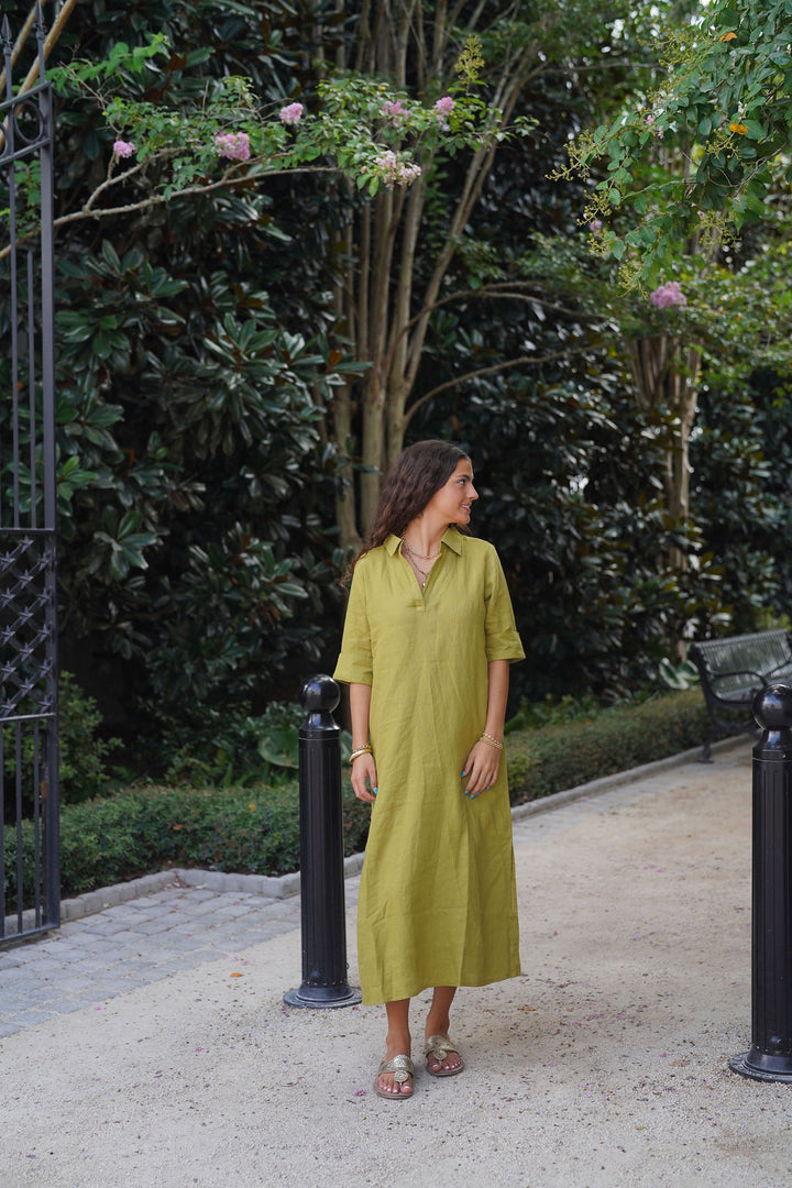 Darren Midi Dress Bay Leaf Linen