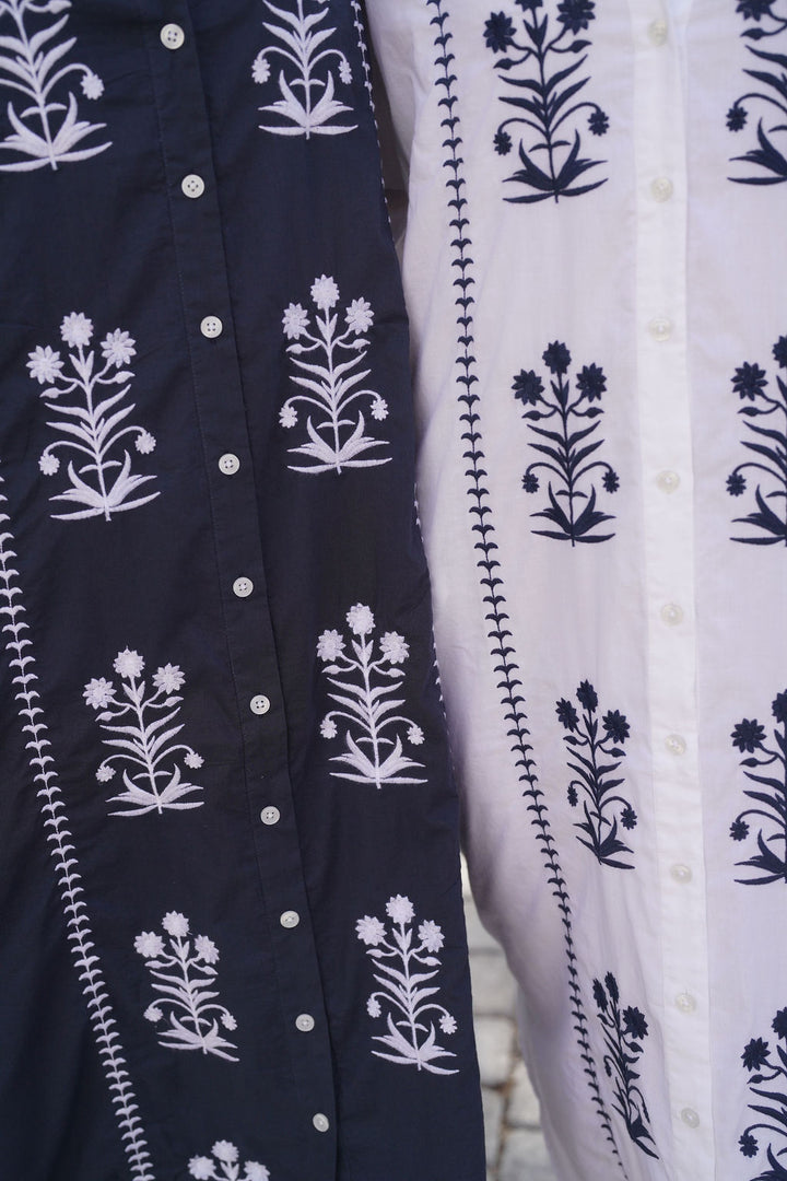 Cat Embroidered Maxi Dress Navy/White