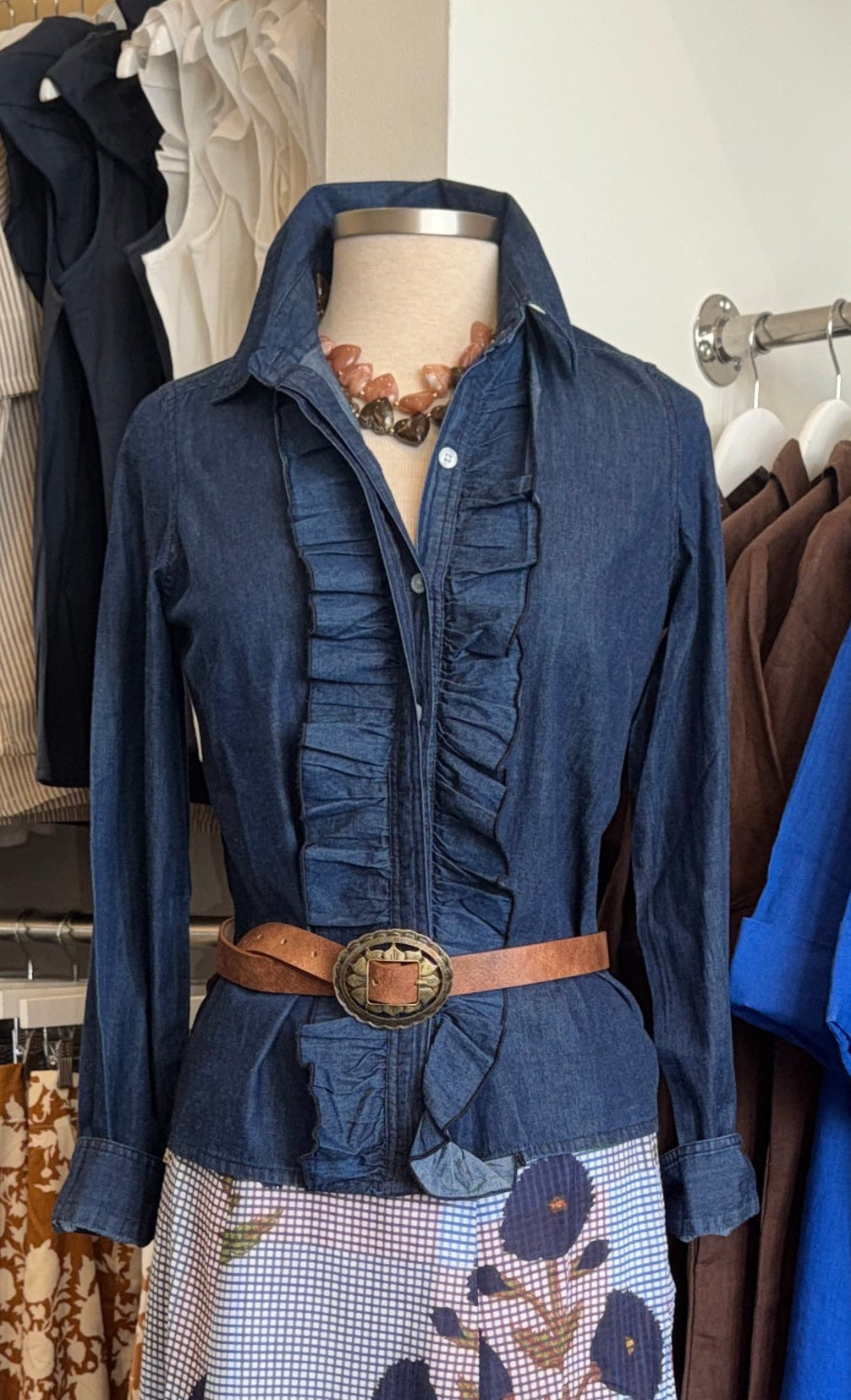 Karen Shirt Ruffle Indigo Denim