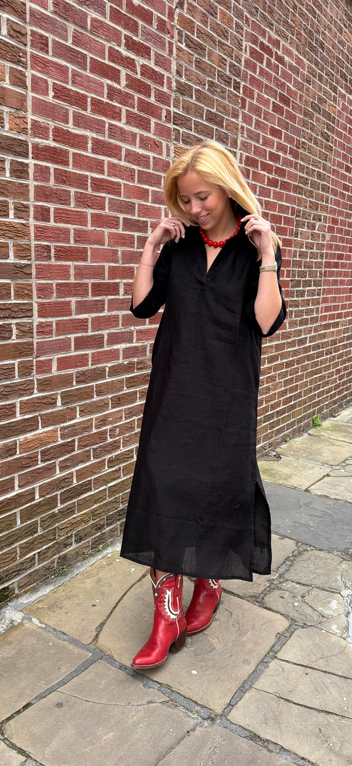 Darren Midi Dress Black Linen