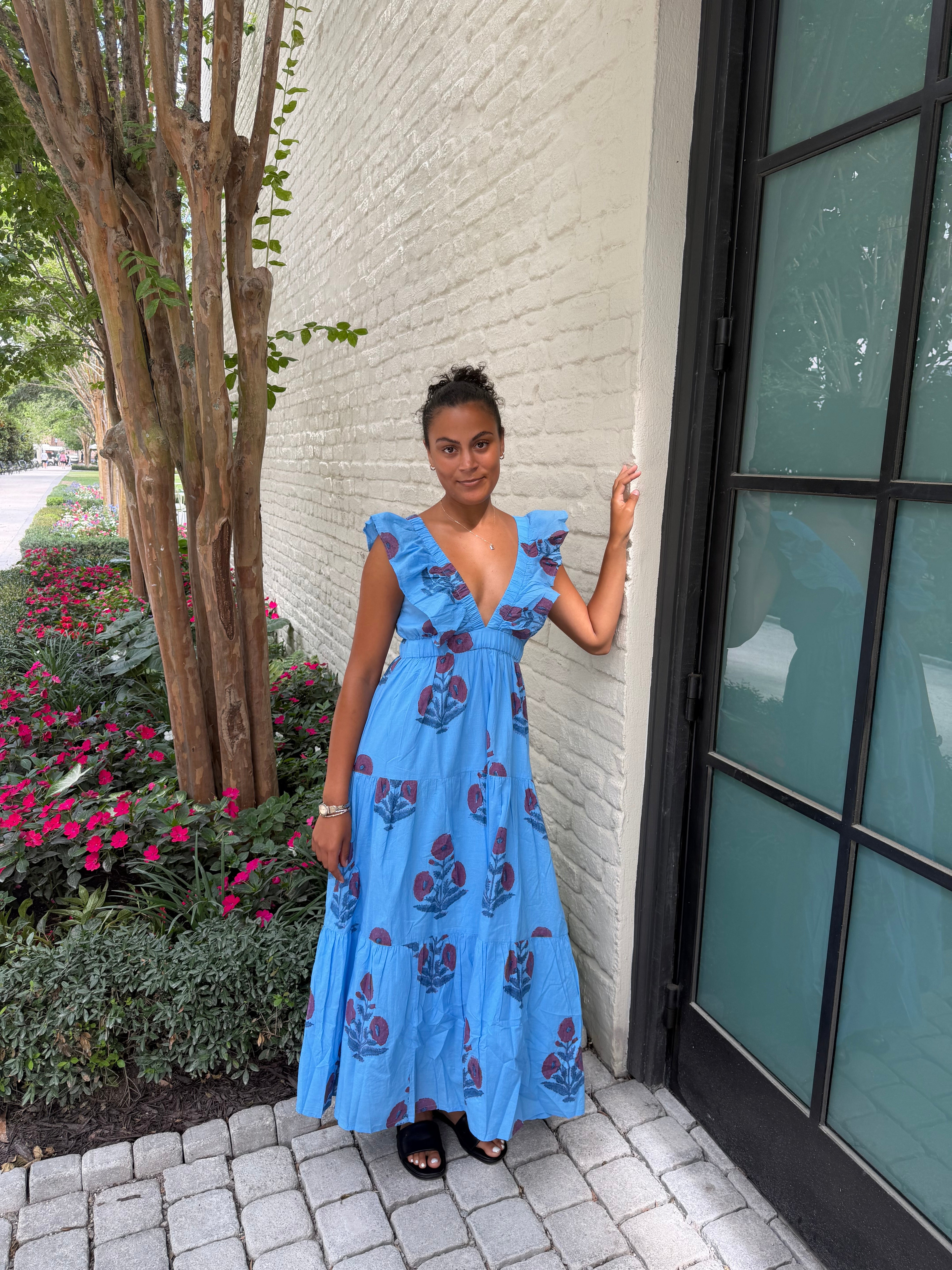 Savannah Midi Dress Painted Poppy Sky – Shop Madison Mathews