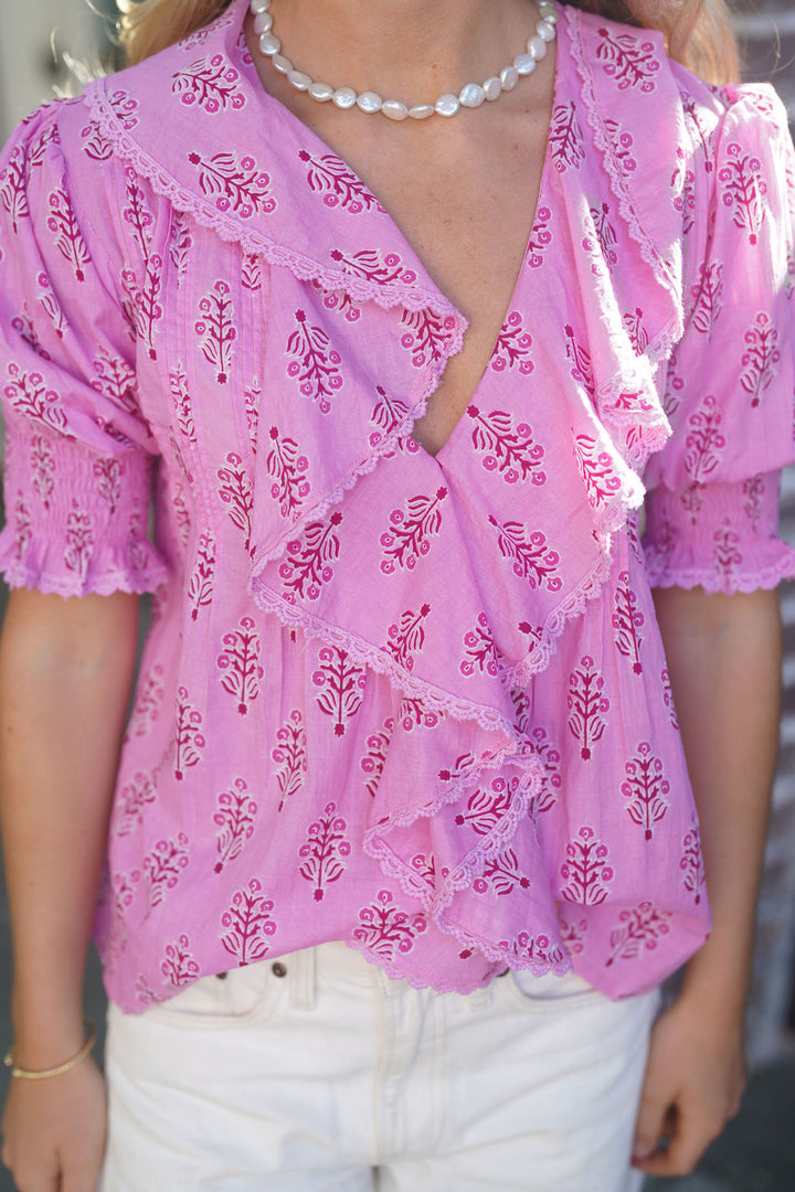Amelia Ruffle Top Berry Bloom