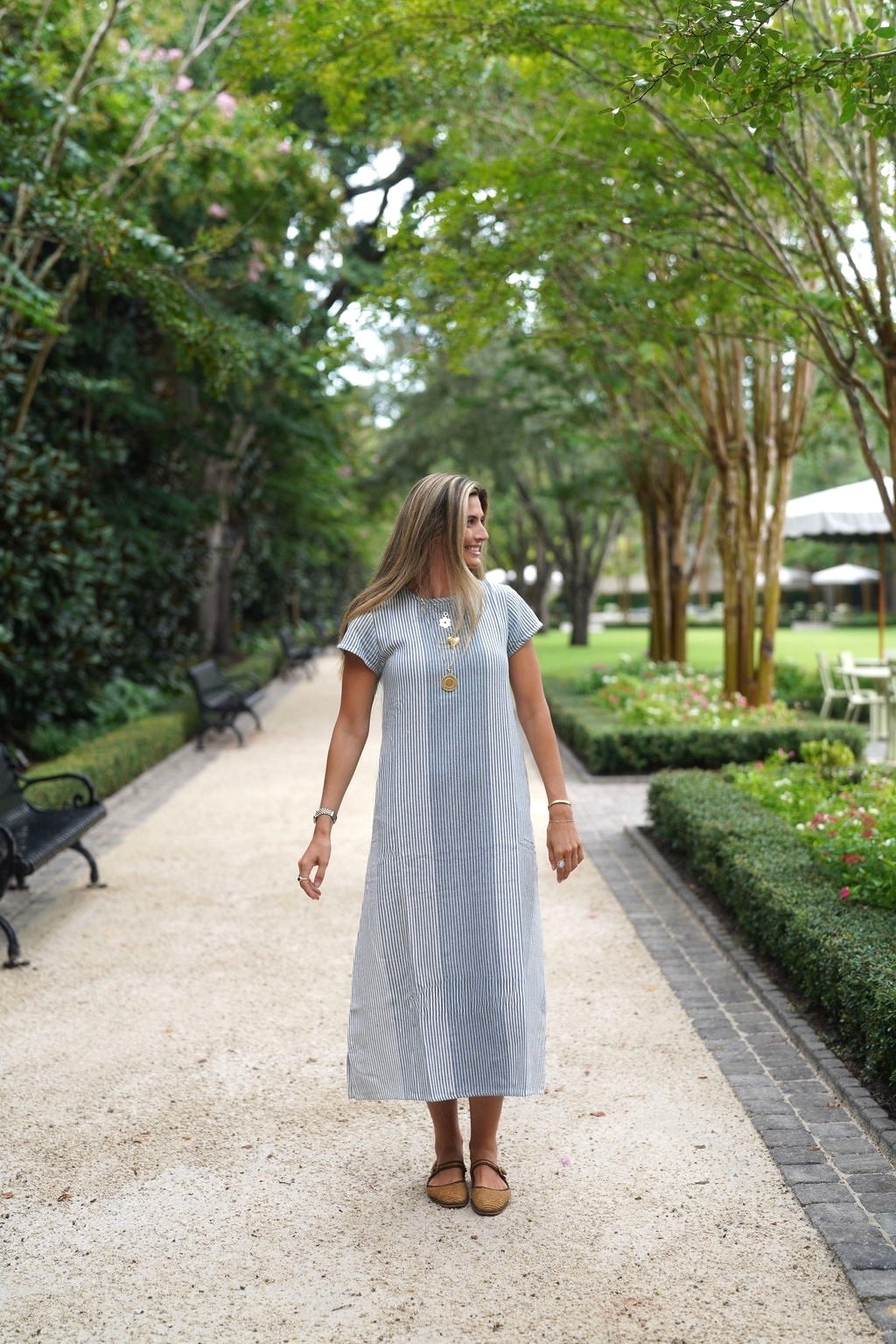Anne Maxi Dress Indigo Mist Woven Stripe