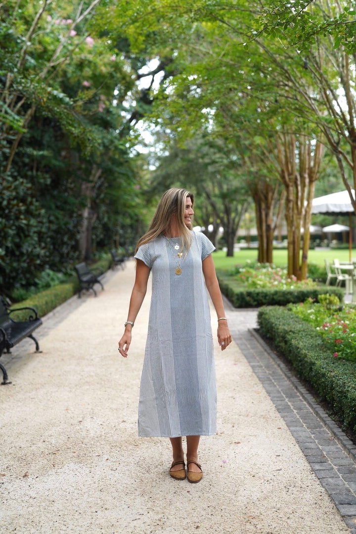 Anne Maxi Dress Indigo Mist Woven Stripe