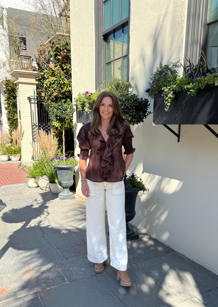 Amelia Ruffle Top Brown