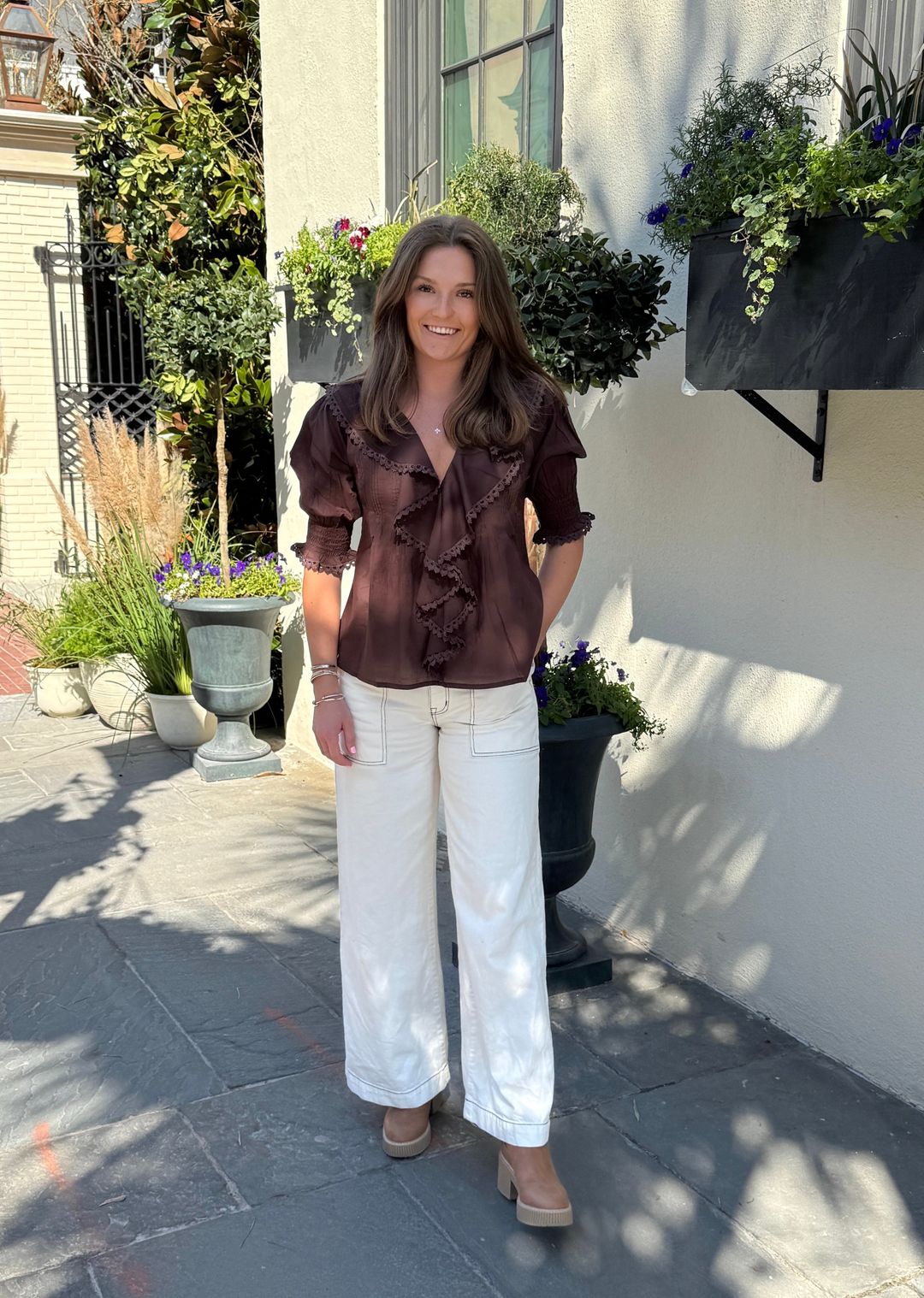 Amelia Ruffle Top Brown