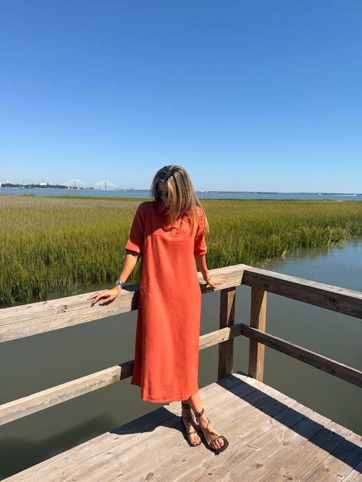 Darren Midi Dress Burnt Orange Linen