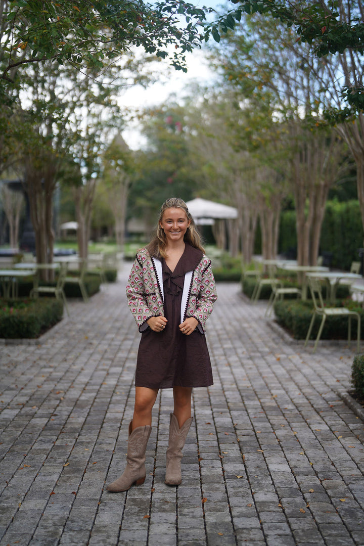 Quilted Jacket Sage Floral Print
