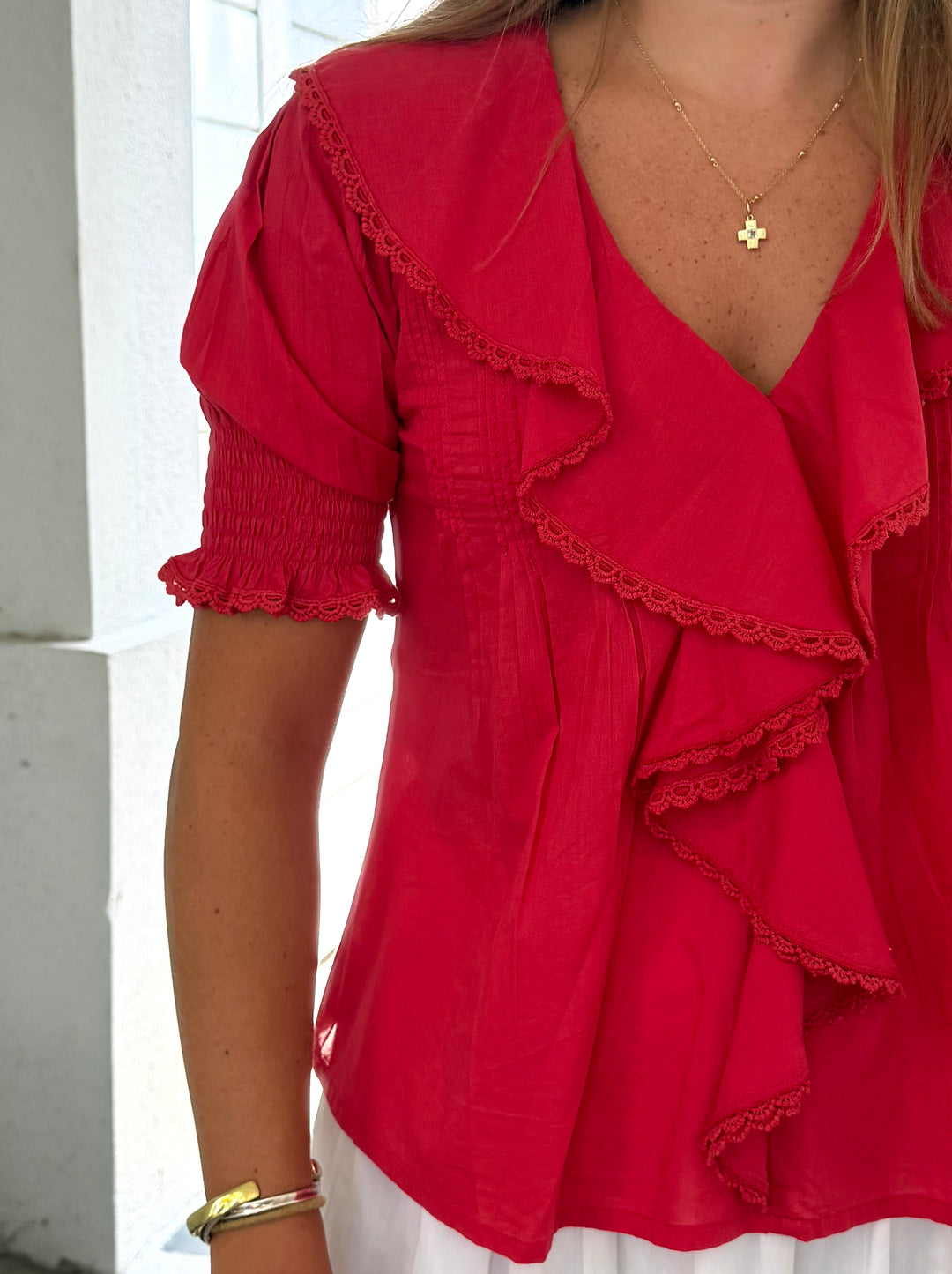 Amelia Ruffle Top Red