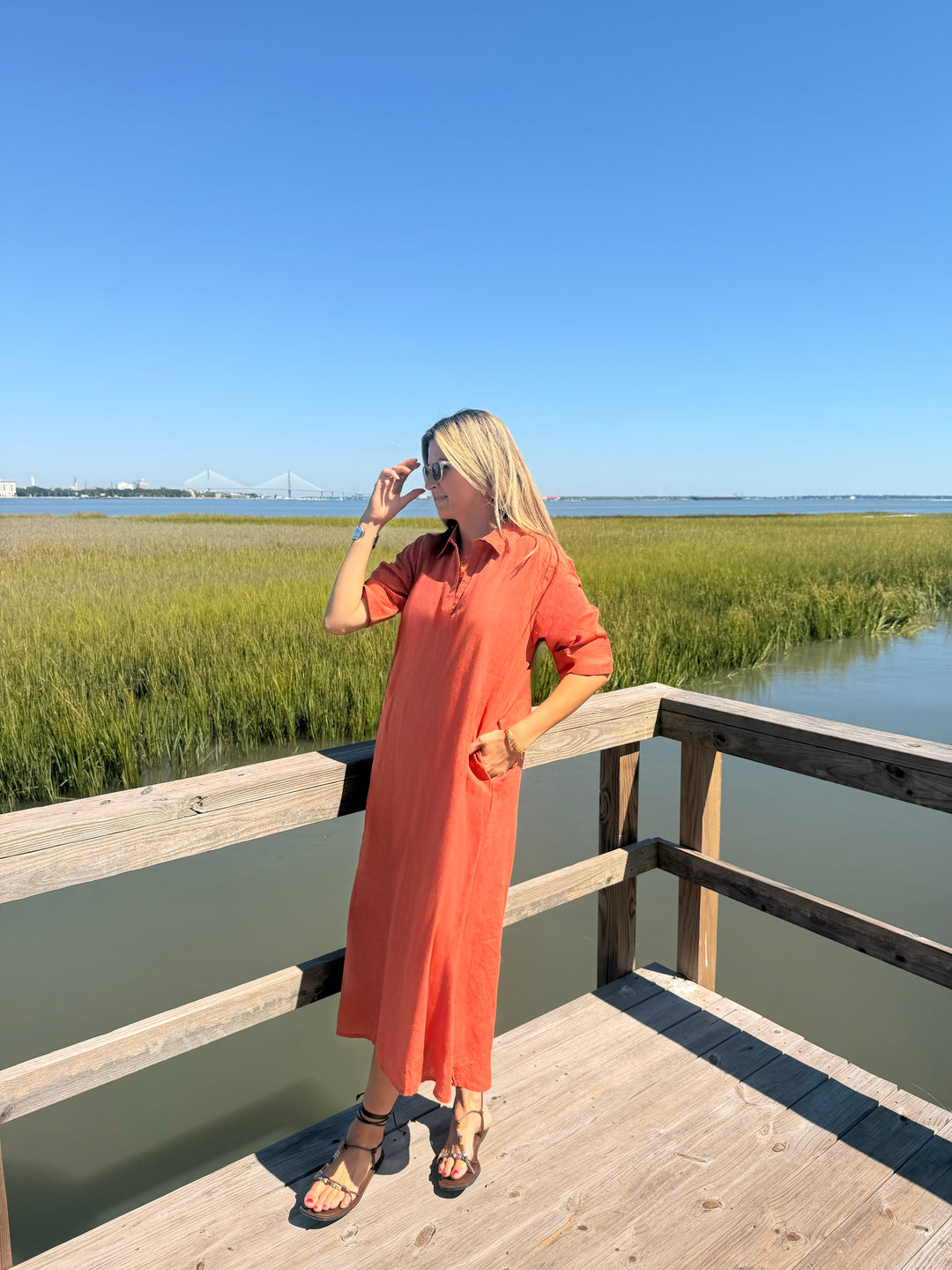 Darren Midi Dress Burnt Orange Linen