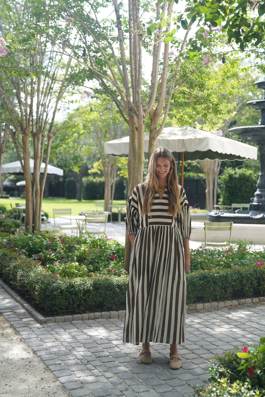 Eloise Maxi Dress Brown Stripe