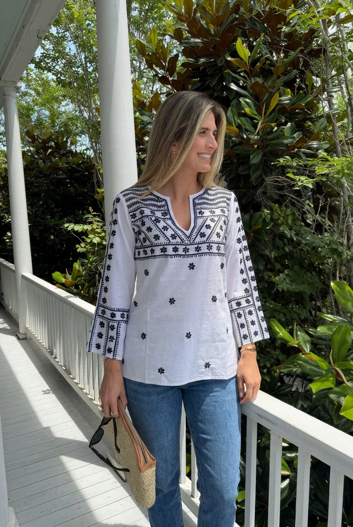 Molly Shirt Hand Embroidered -Navy or Red