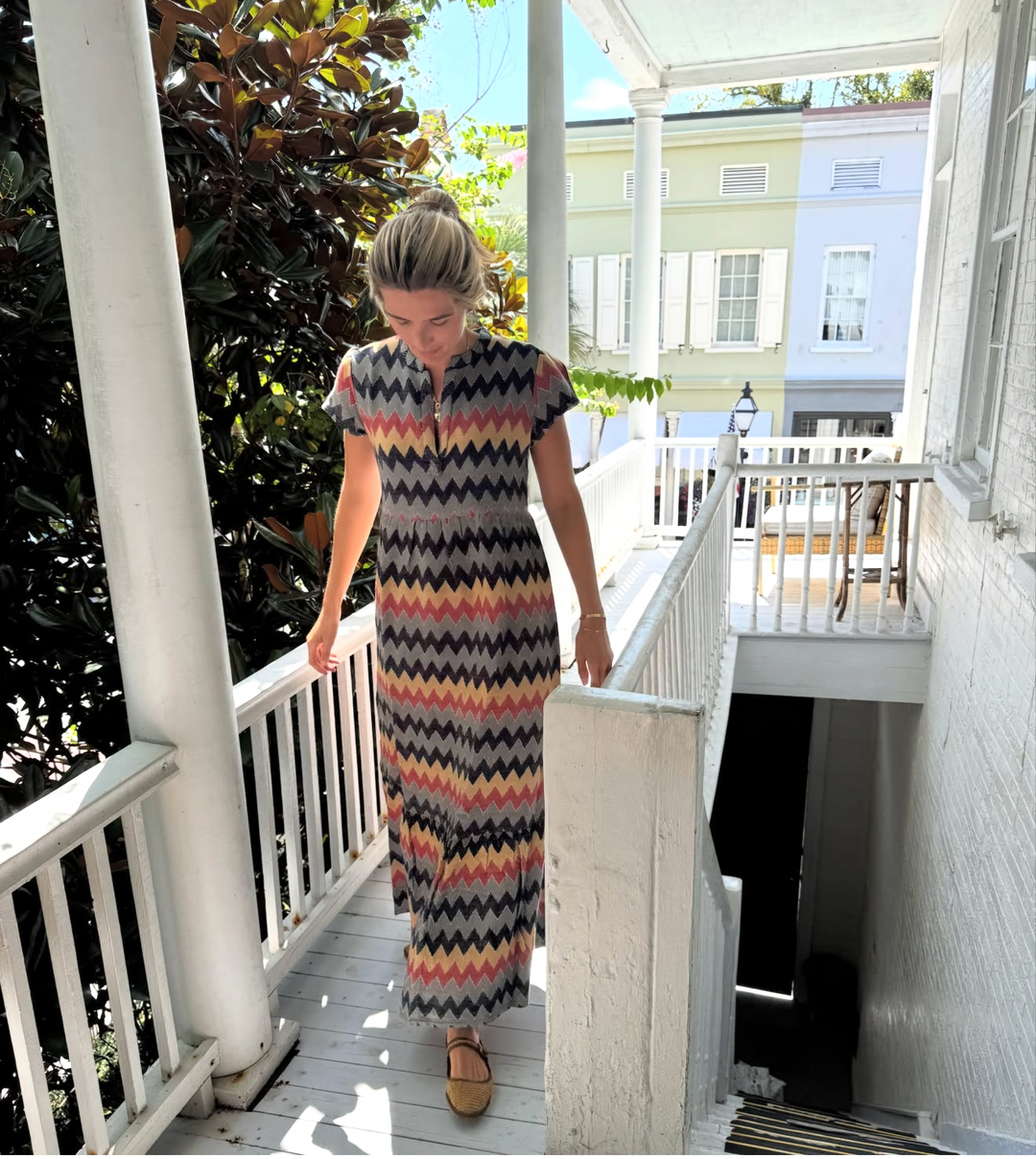 Folly Midi Dress Vintage Rust Chevron