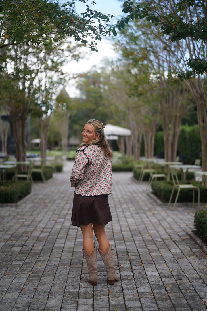 Quilted Jacket Sage Floral Print
