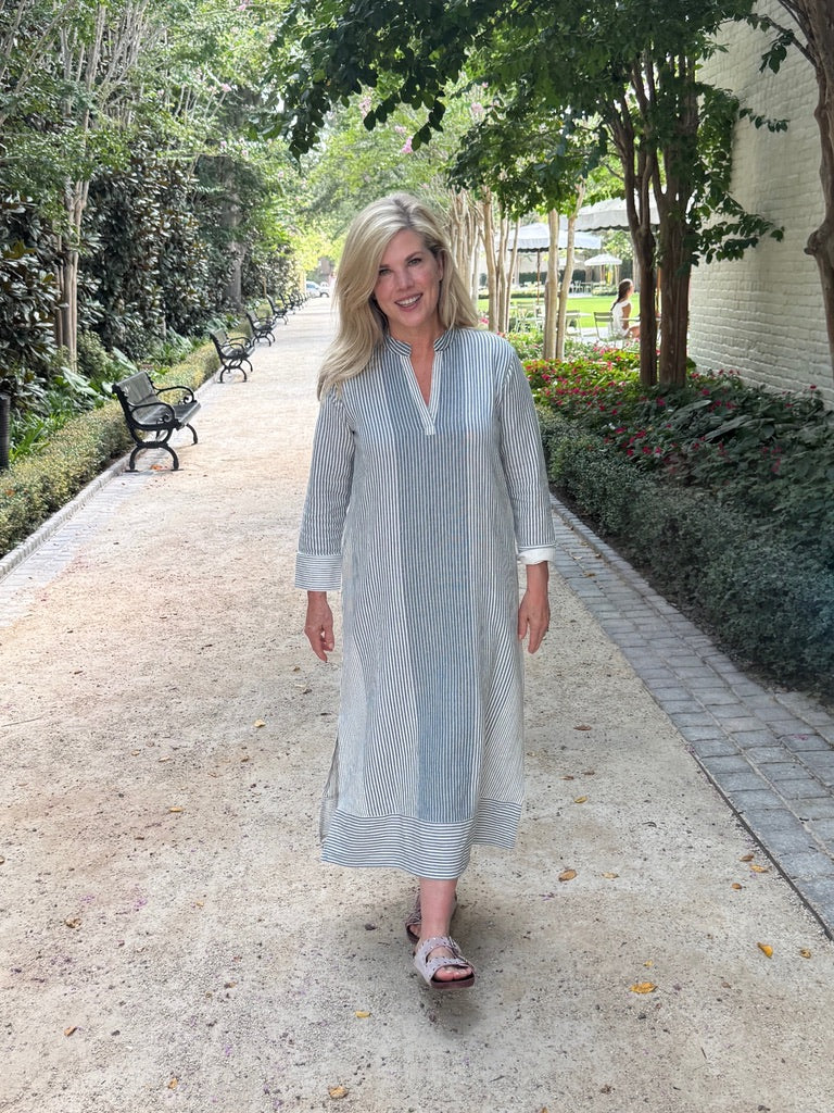 Tabby Midi Dress Indigo Mist Woven Stripe