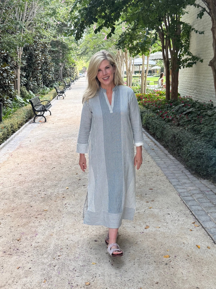 Tabby Midi Dress Indigo Mist Woven Stripe