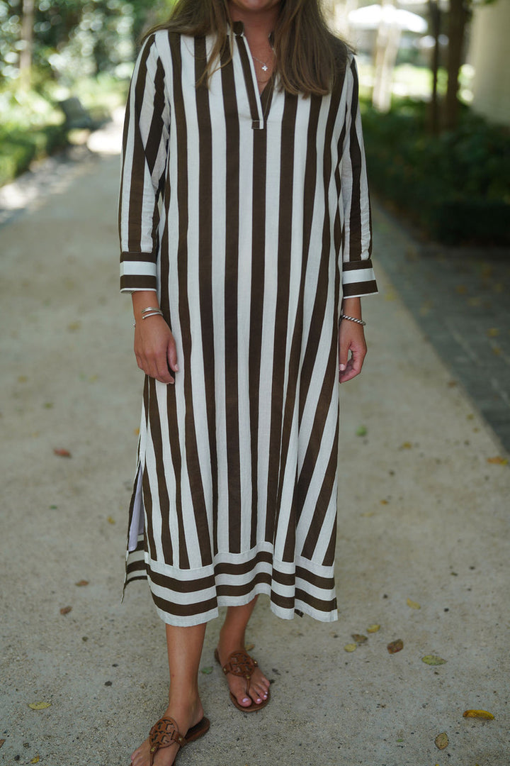 Tabby Midi Dress Saddle Brown Stripe