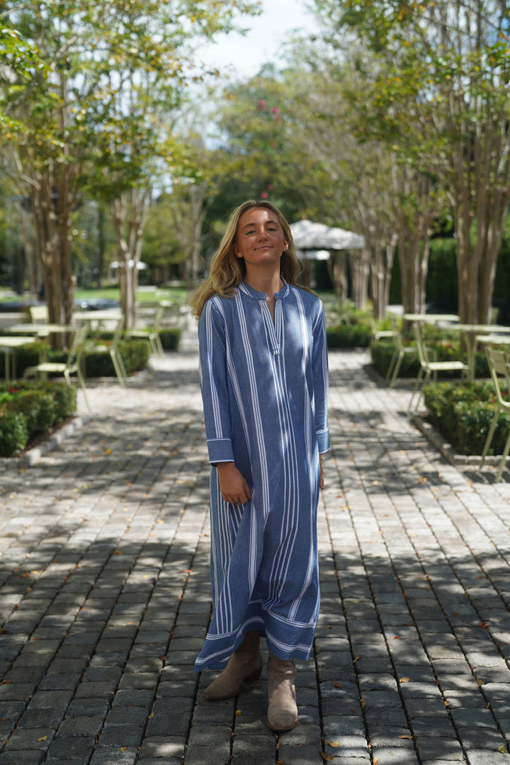 Tabby Midi Dress Coastal Blue Woven Stripe