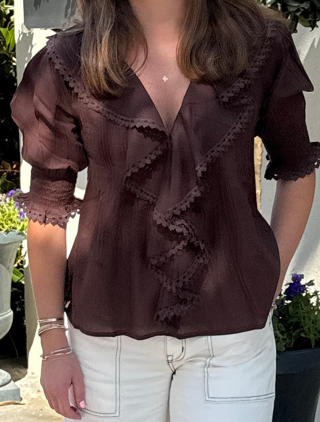 Amelia Ruffle Top Brown