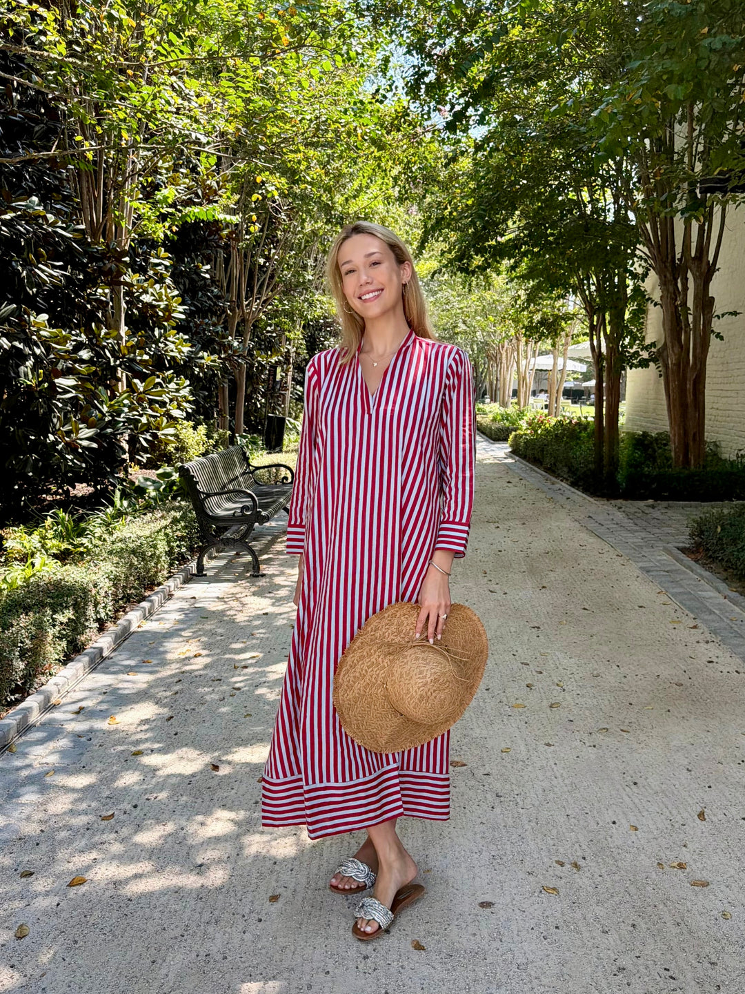 Tabby Midi Dress Cranberry &amp; Blue Mist Stripe