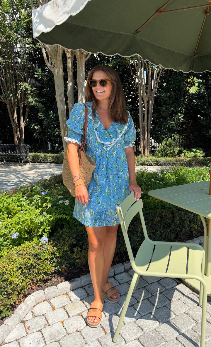 Amelia Mini Dress Sea Glass Botanical