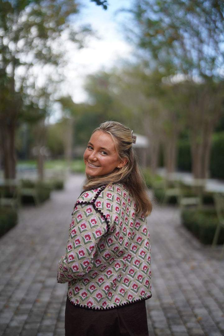 Quilted Jacket Sage Floral Print