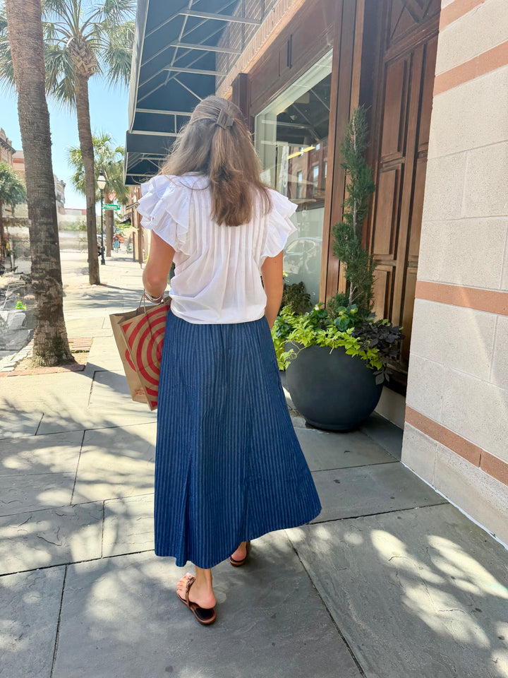 Hanley Midi Skirt Denim Stripe
