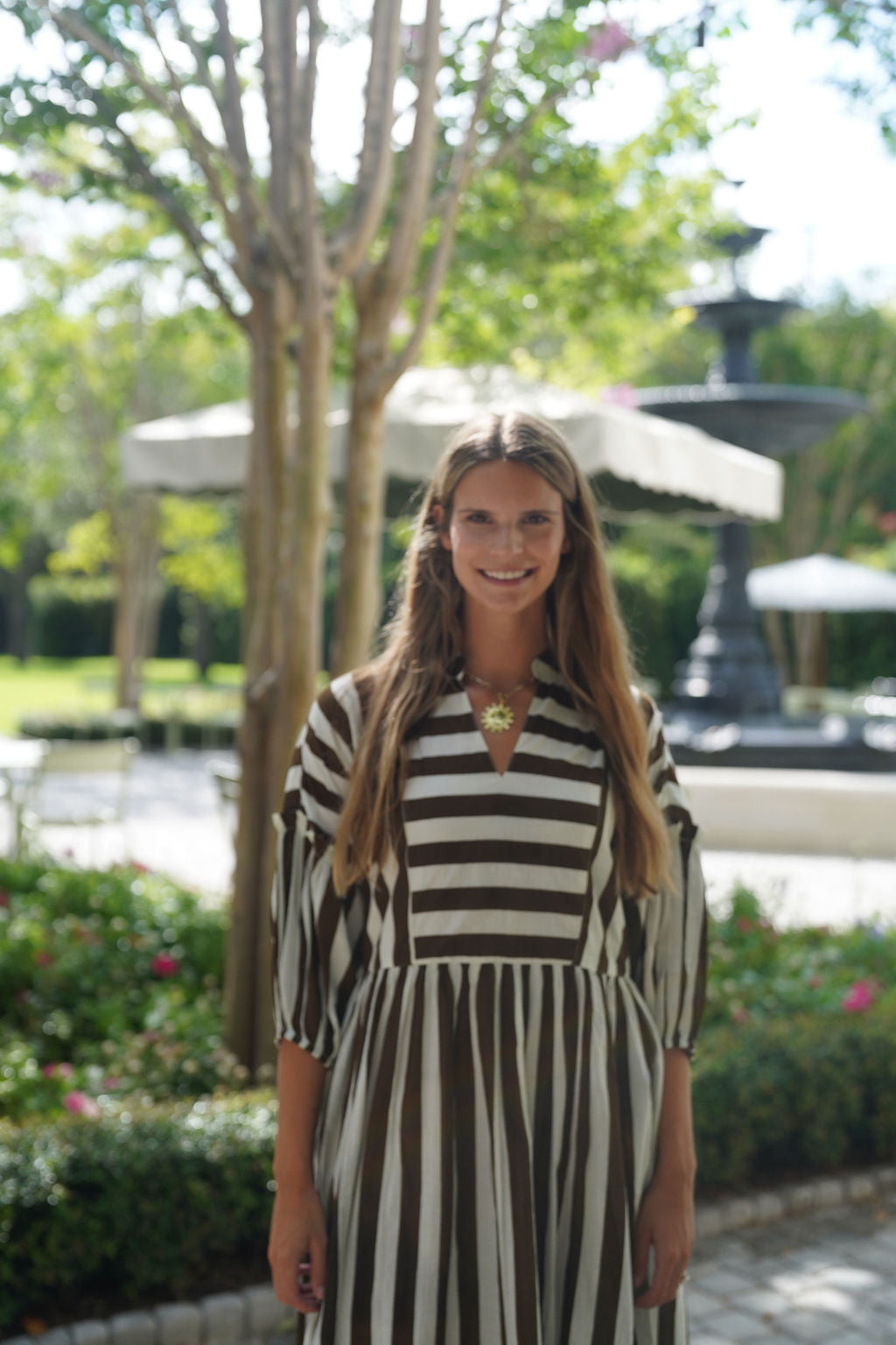Eloise Maxi Dress Brown Stripe