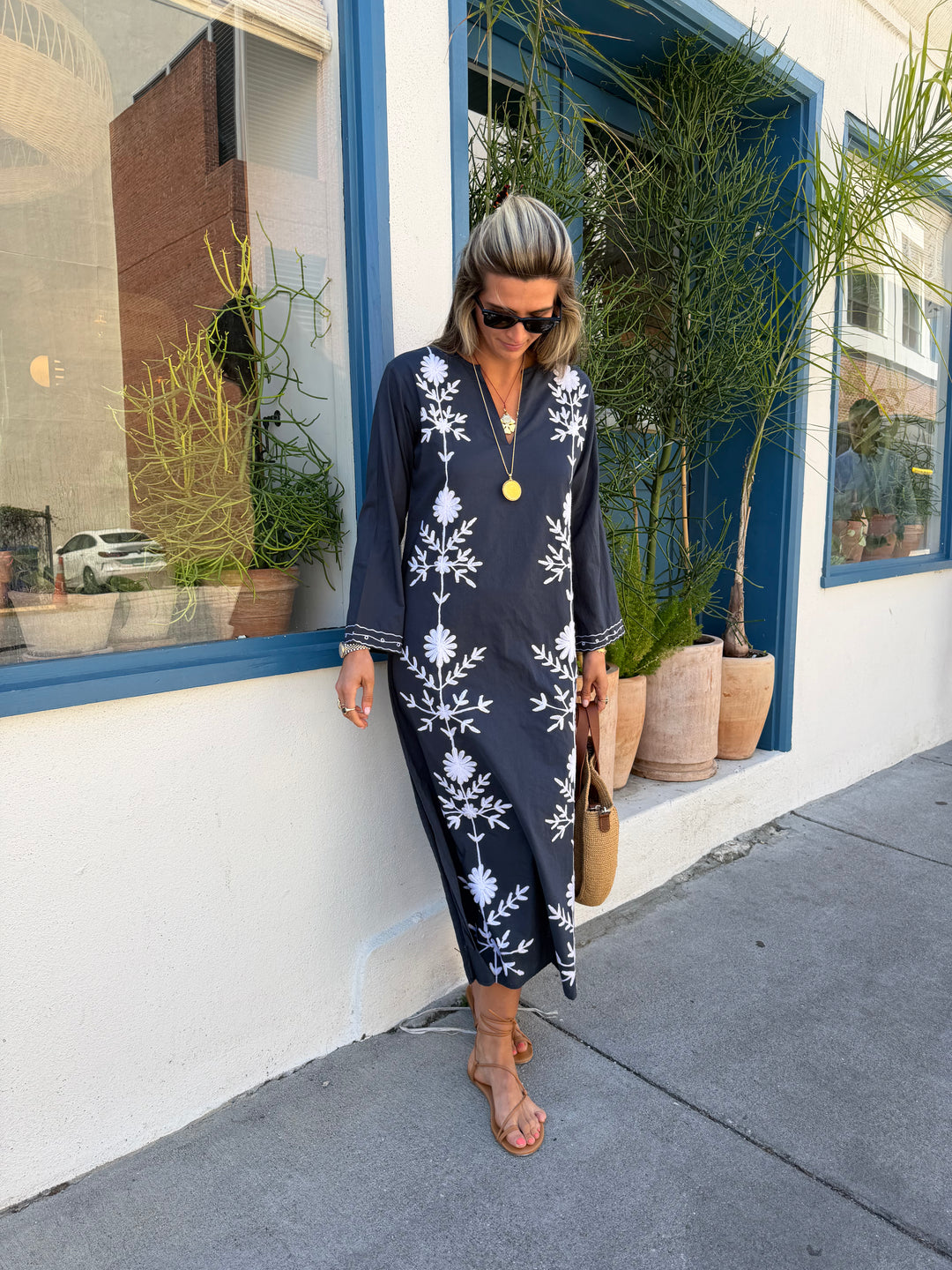 Molly Maxi Dress Navy with White Vertical Embroidery – Shop Madison Mathews