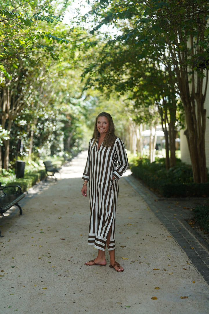 Tabby Midi Dress Saddle Brown Stripe