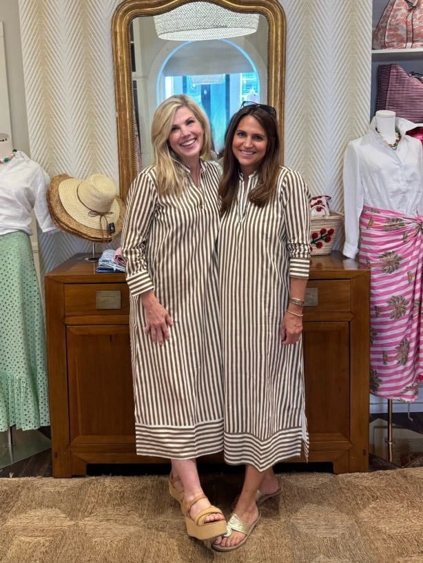 Tabby Midi Dress Latte Brown Stripe
