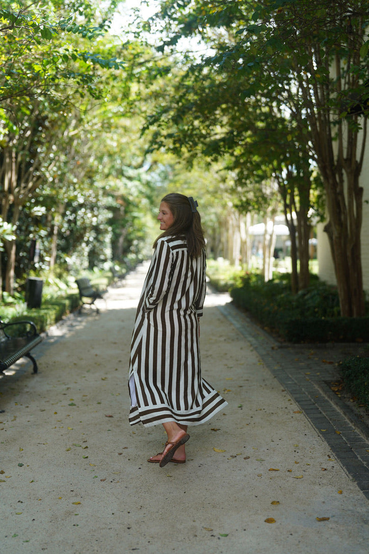 Tabby Midi Dress Saddle Brown Stripe
