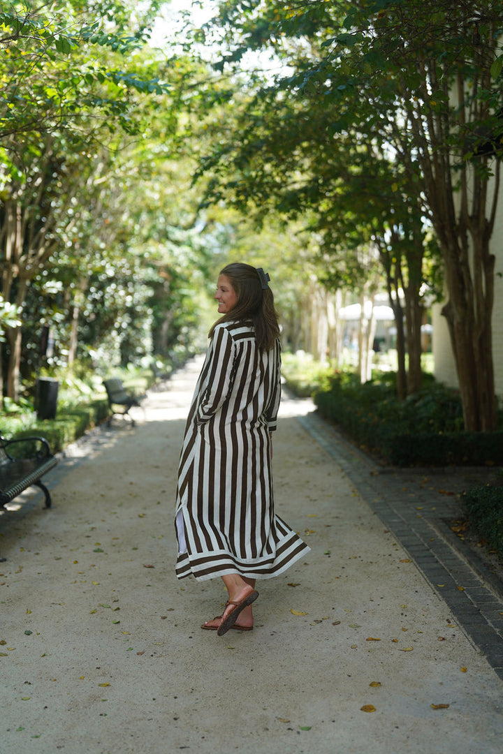 Tabby Midi Dress Saddle Brown Stripe