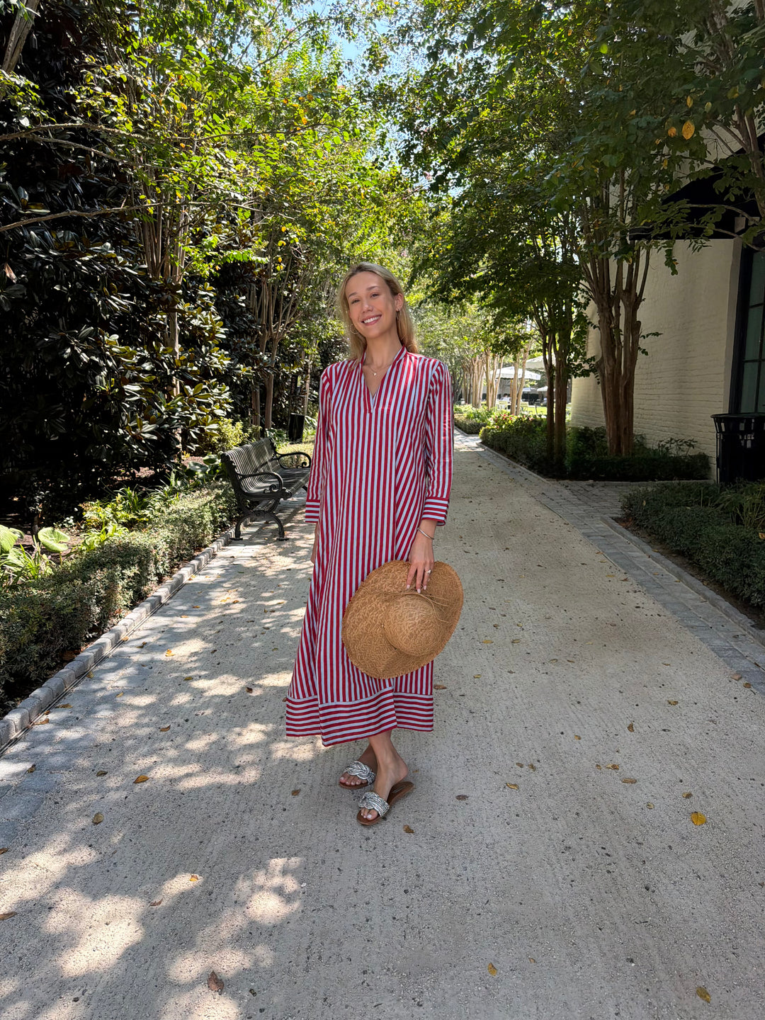 Tabby Midi Dress Cranberry &amp; Blue Mist Stripe