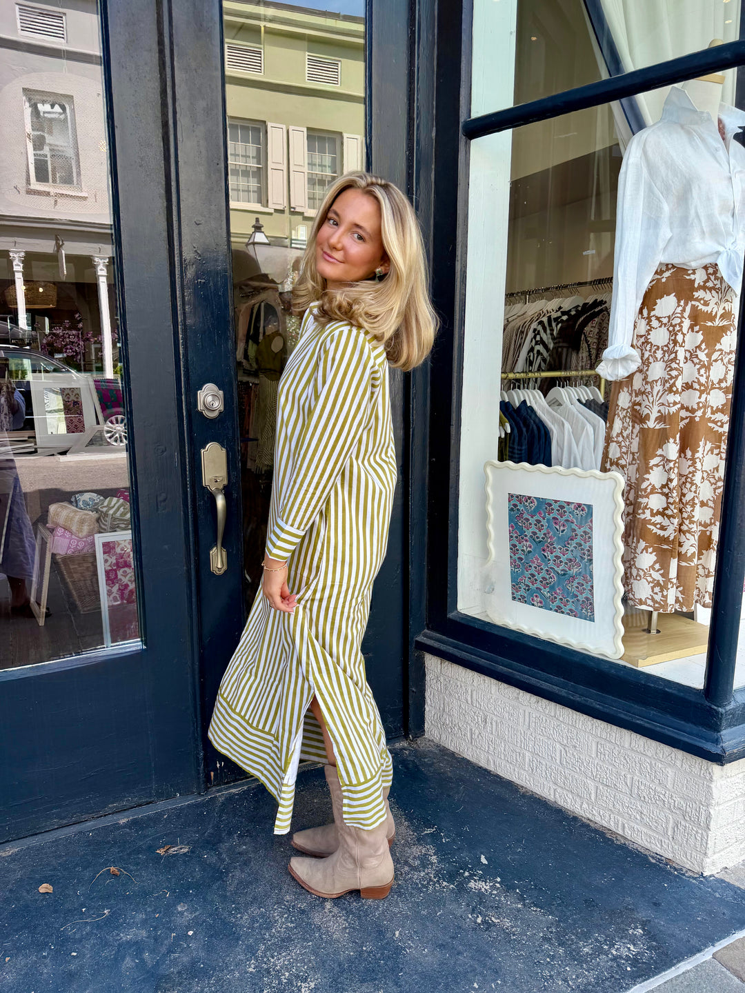 Tabby Midi Dress Sage Stripe
