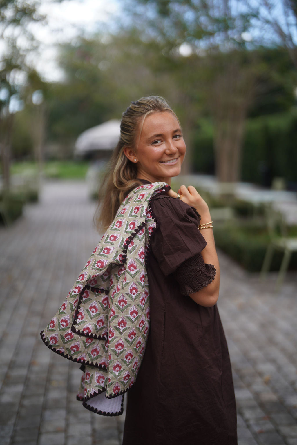 Quilted Jacket Sage Floral Print