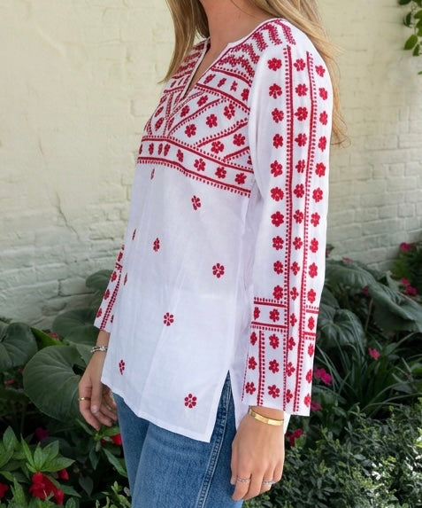 Molly Shirt Hand Embroidered -Navy or Red